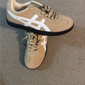 Kids Tan Sneakers with White Accent and Black Sole